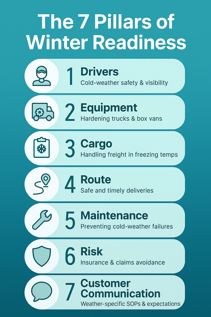 Infographic listing seven winter logistics pillars.